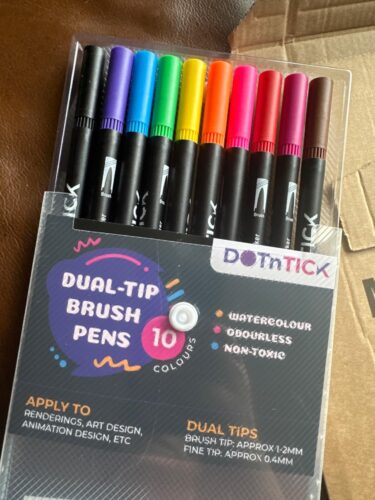 DOTnTICK Colouring Pens Pack - Fineliners Dual Tip Brush Pen for Lettering, Drawing, Journaling, Colouring & Painting - Felt Tip Pens for Drawing & Art Projects - Best Gift for Kids photo review