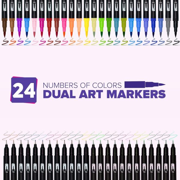 DOTnTICK Colouring Pens Pack - Fineliners Dual Tip Brush Pen for Lettering, Drawing, Journaling, Colouring & Painting - Felt Tip Pens for Drawing & Art Projects - Best Gift for Kids - Image 3