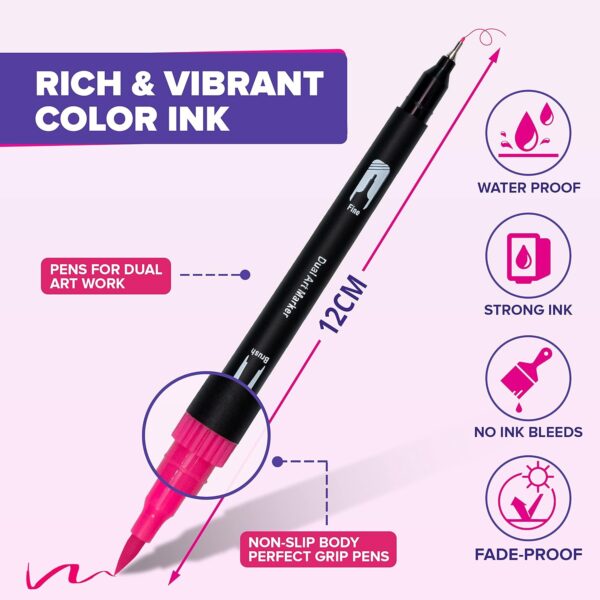 DOTnTICK Colouring Pens Pack - Fineliners Dual Tip Brush Pen for Lettering, Drawing, Journaling, Colouring & Painting - Felt Tip Pens for Drawing & Art Projects - Best Gift for Kids - Image 4