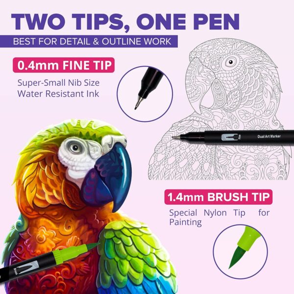 DOTnTICK Colouring Pens Pack - Fineliners Dual Tip Brush Pen for Lettering, Drawing, Journaling, Colouring & Painting - Felt Tip Pens for Drawing & Art Projects - Best Gift for Kids - Image 5